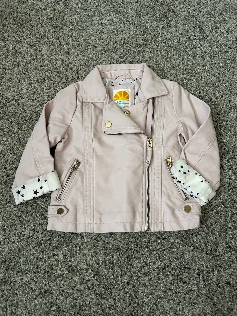C&C California Light Pink Faux Leather Moto Jacket for Kids